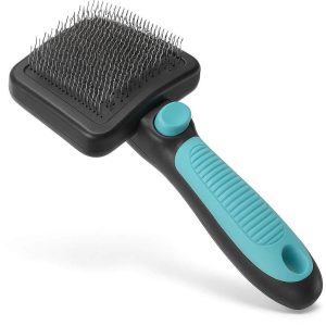 1 Self Cleaning Slicker Brush for Dogs and Cats Professional Grooming Tool for Removing Loose Undercoat Tangled Hair and Mats Easy Click Clean