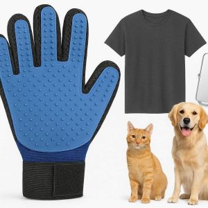 15 Professional Pet Hair Removal Brush Glove for Dogs and Cats with Short Hair Silicone Scrubber for Vanity and Clothing Cleaning Space Saving Blue