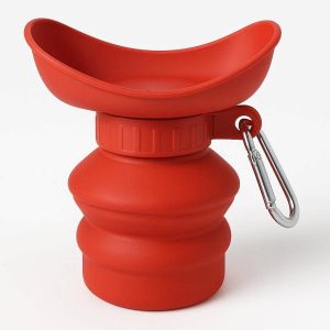 19 Foldable Silicone Dog Water Bottle Portable Pet Travel Dispenser with Carabiner Clip for Backpacking Lightweight and Space Saving Design Red
