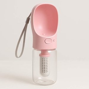 21 Pet Water Bottle with Integrated Filter Portable Dog Travel Dispenser for Clean Drinking Water During Outdoor Walks and Travel BPA Free Pink