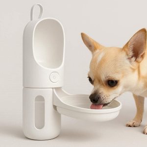 24 Compact Pet Travel Water Dispenser with Retractable Bowl Small Dog Water Bottle for Purses and Bags Leak Proof and Lightweight Design White