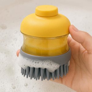 4 Pet Bath Brush and Massage Comb with Soft Silicone Bristles for Dogs and Cats Shampoo Dispensing Scrubber for Deep Cleaning During Bath Time