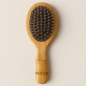7 Bamboo Handle Boar Bristle Pet Brush for Cats and Small Dogs Natural Eco Friendly Grooming Tool for Smoothing Hair and Removing Dust Tan
